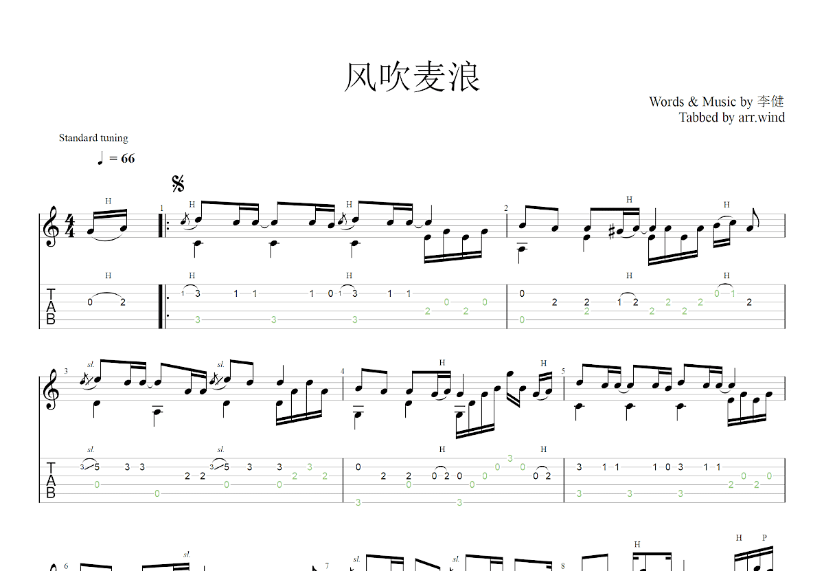 风吹麦浪吉他谱预览图