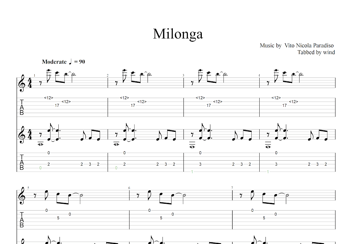 Milonga吉他谱_Vito Nicola Paradiso_C调双吉他独奏