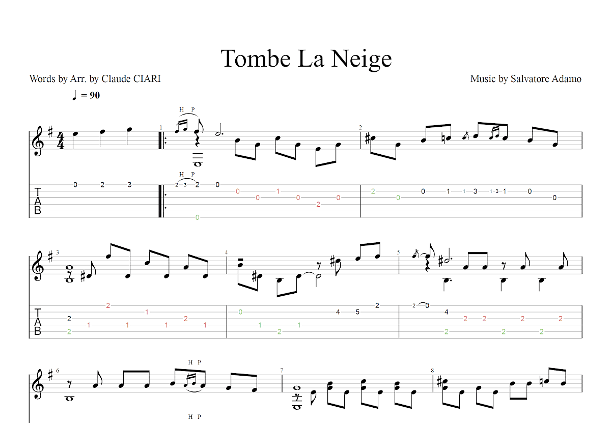 Tombe la Neige吉他谱预览图