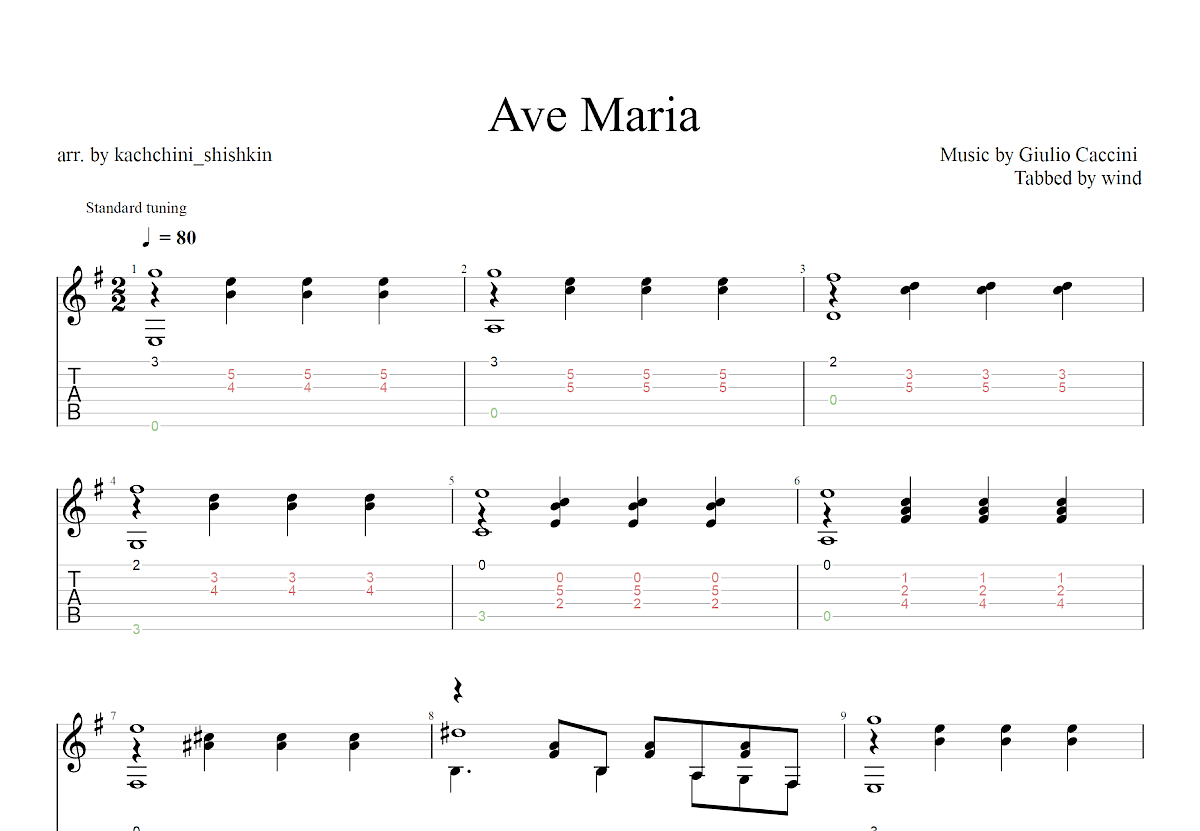 Ave Maria吉他谱_Giulio Caccini_G调古典