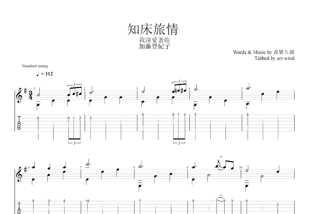 知床旅情吉他谱预览图