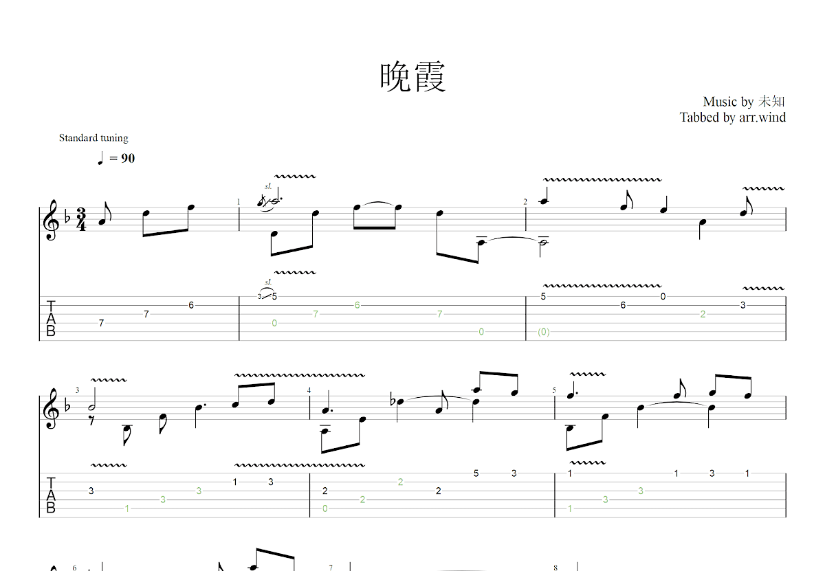 晚霞吉他谱预览图