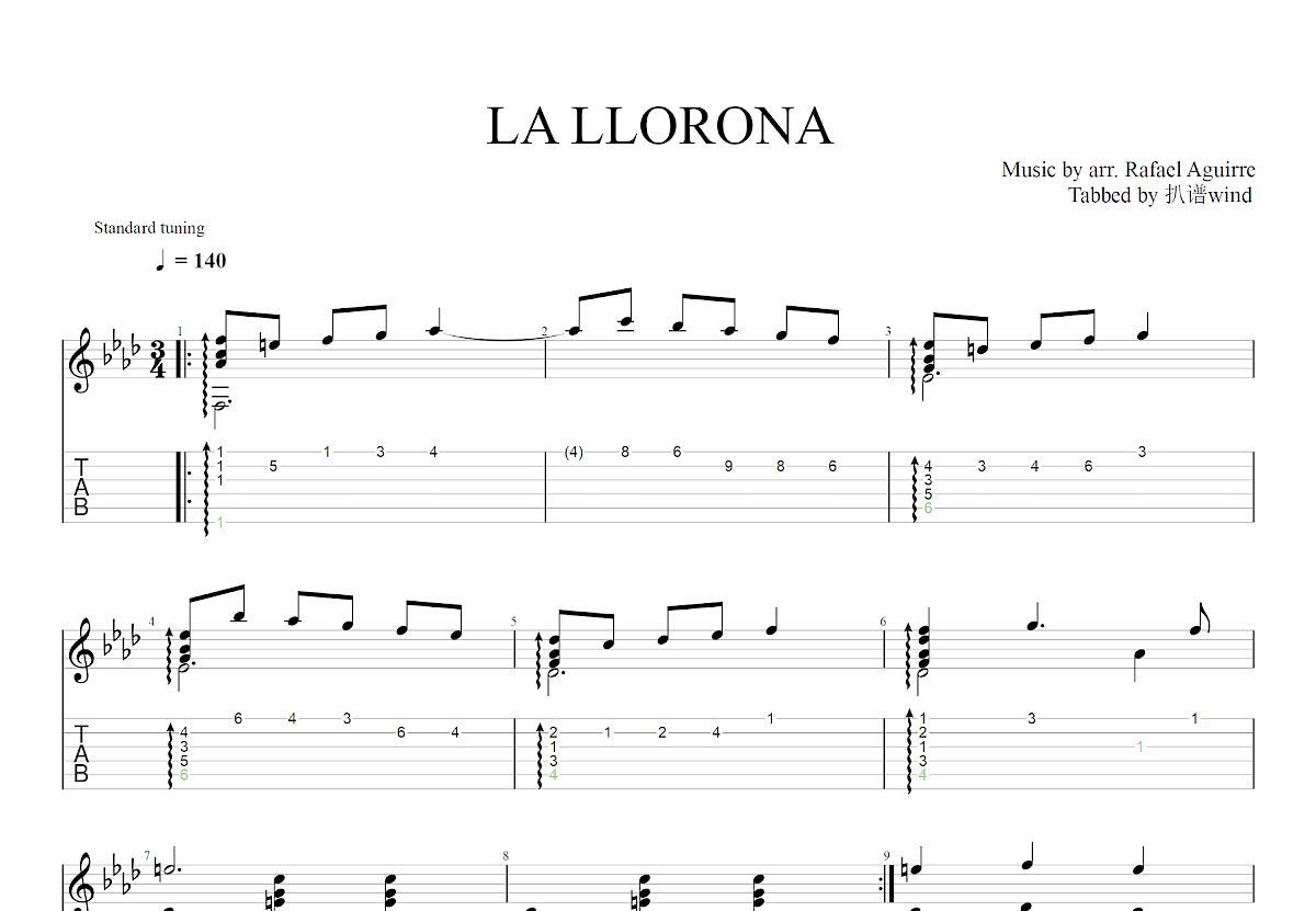 LA LLORONA吉他谱预览图