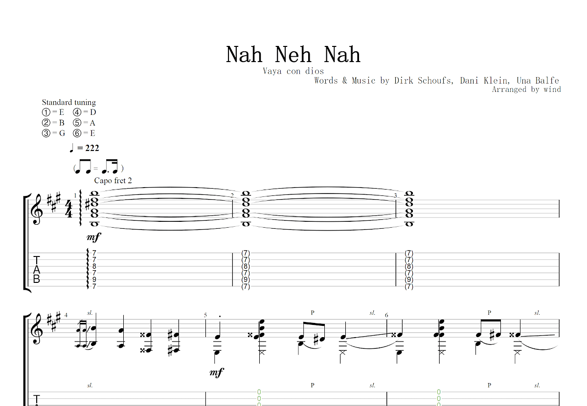 Nah Neh Nah吉他谱预览图