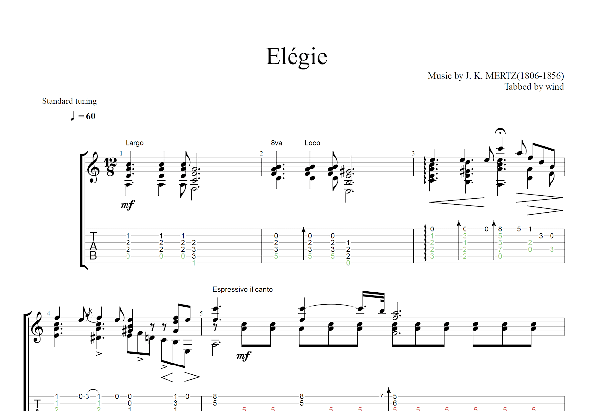 Elégie吉他谱_J. K. MERTZ_C调古典