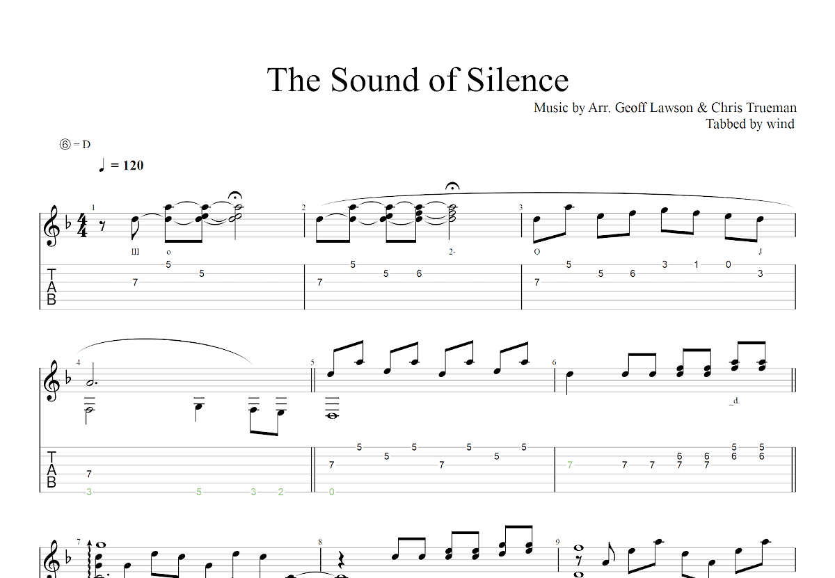 寂静之声吉他谱_保罗·西蒙_F调古典