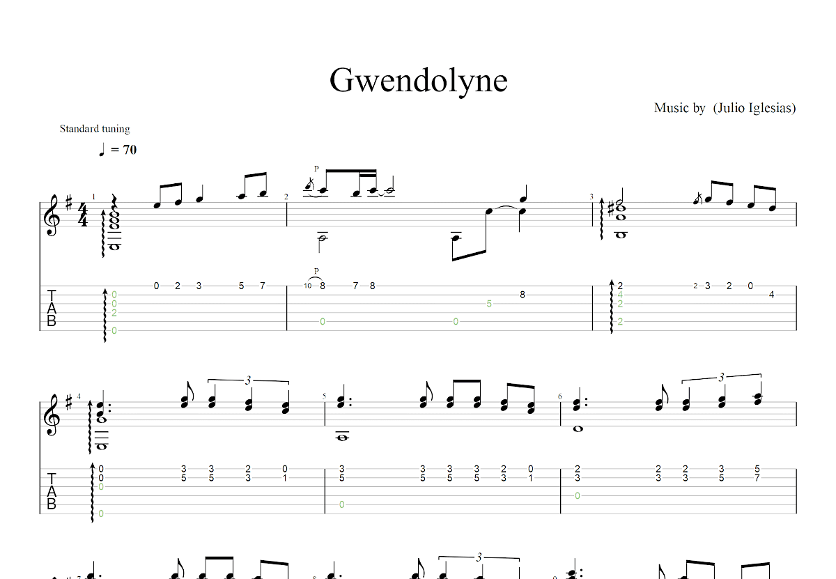 Gwendolyne吉他谱_Julio Iglesias_G调古典