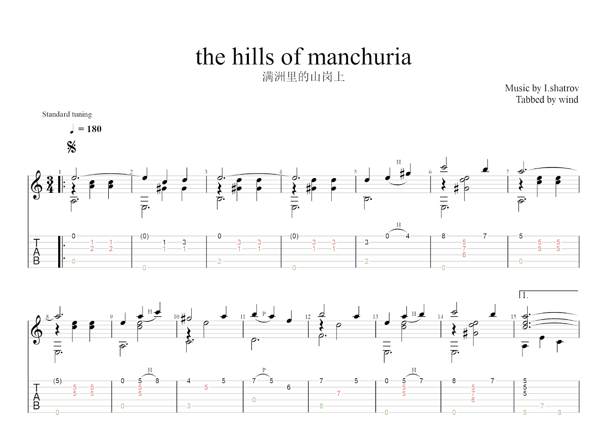 在满洲里的山岗上吉他谱_I.shatrov_C调古典