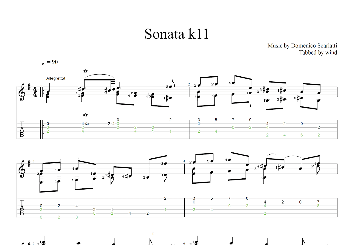Sonata k11吉他谱_Domenico Scarlatti_G调古典
