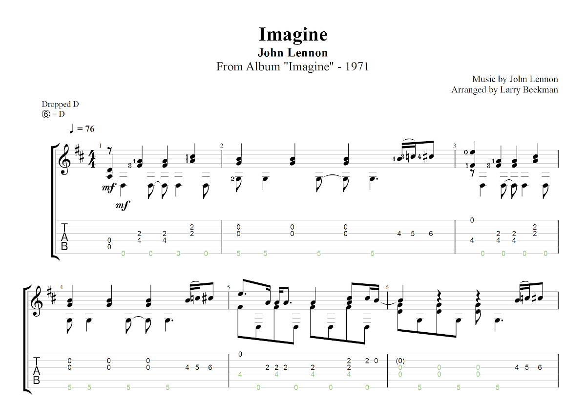 Imagine吉他谱_John Lennon_D调古典