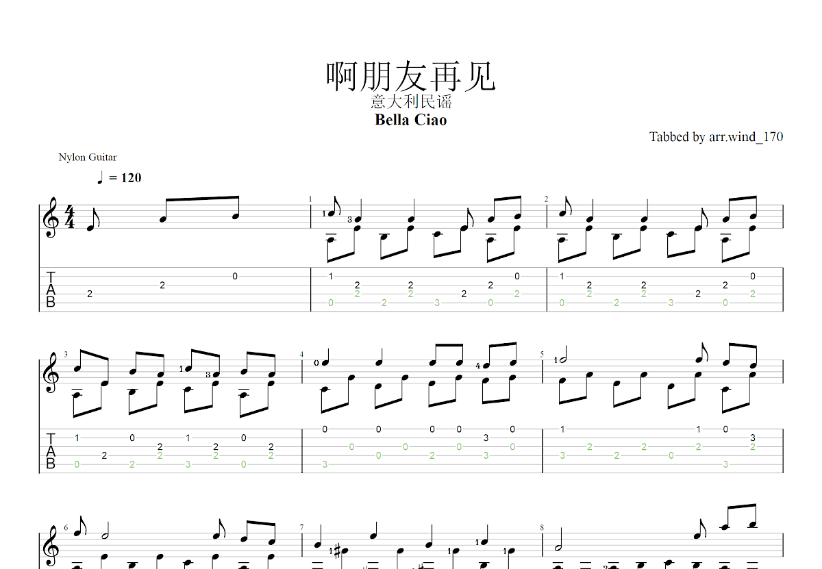 啊朋友再见吉他谱预览图