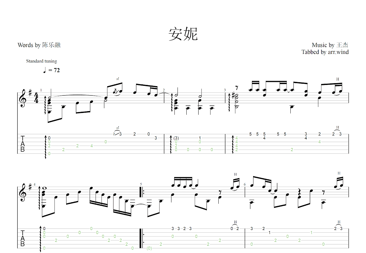 安妮吉他谱预览图