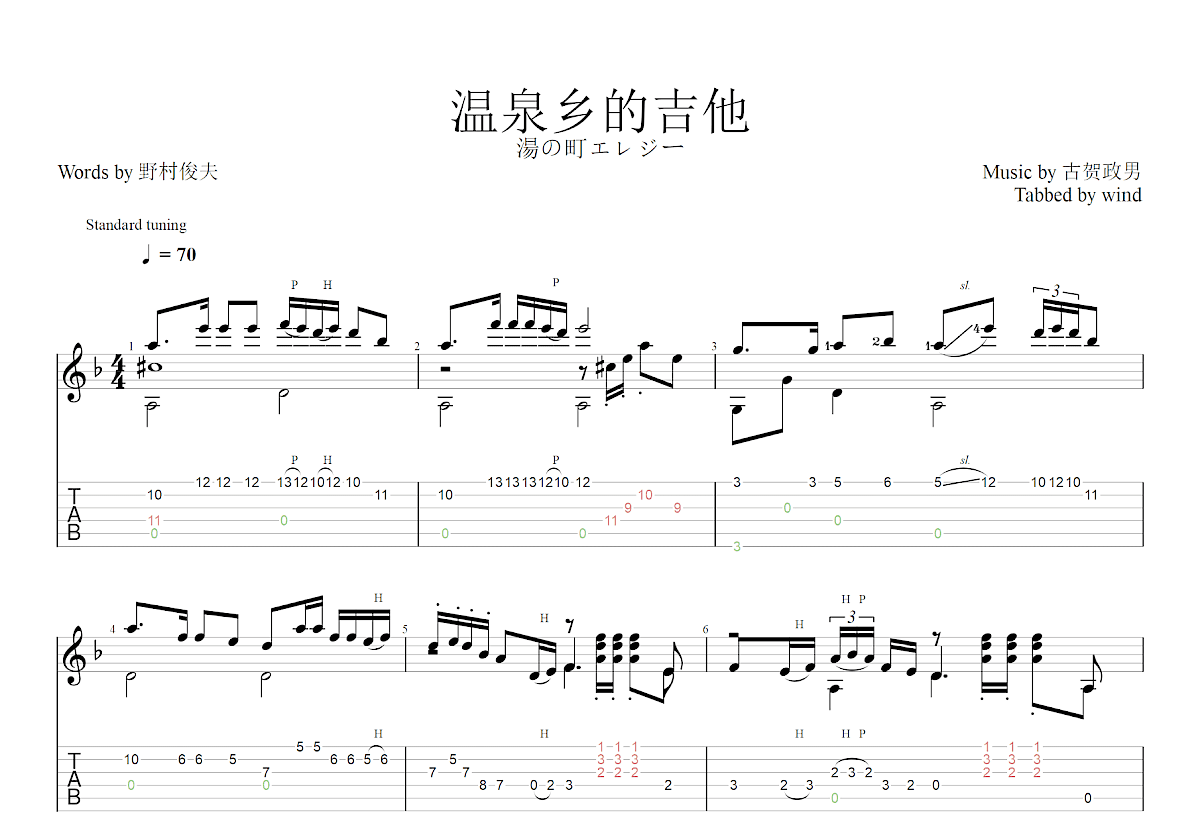 温泉乡的吉他吉他谱预览图