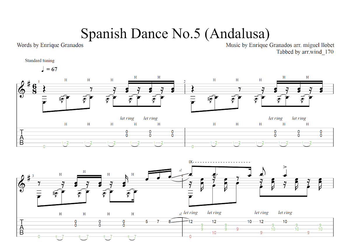 西班牙舞曲第五号吉他谱_Granados, Enrique_G调古典