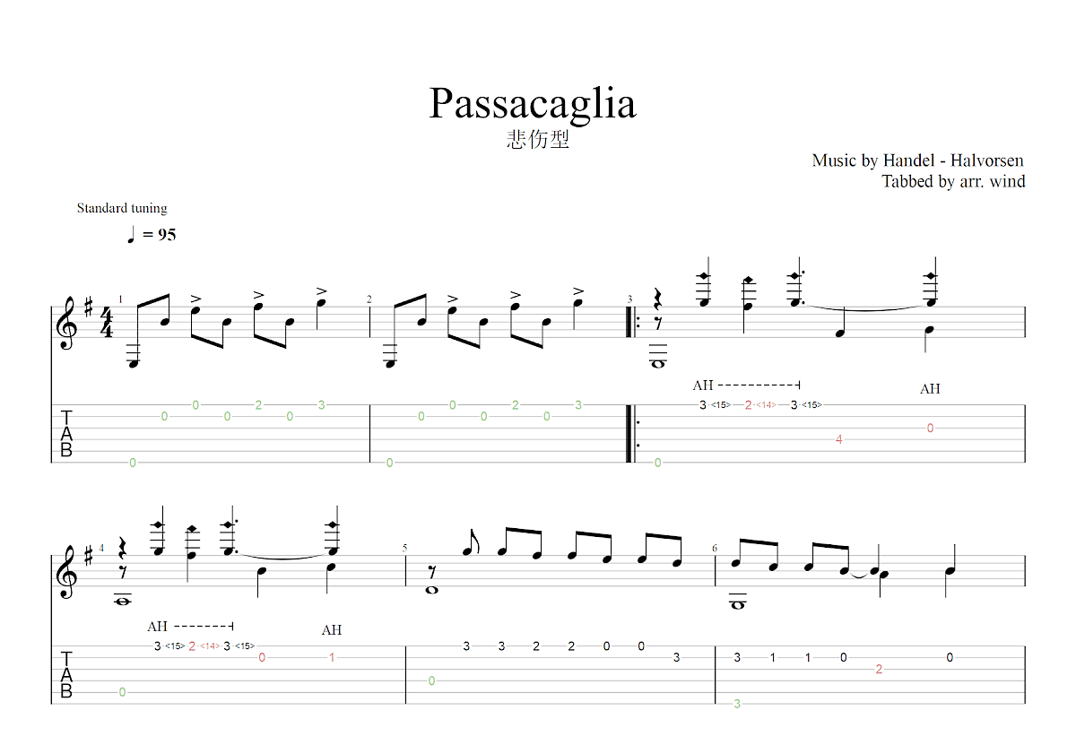 Passacaglia吉他谱预览图