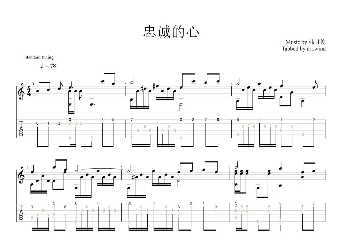 忠诚的心吉他谱预览图