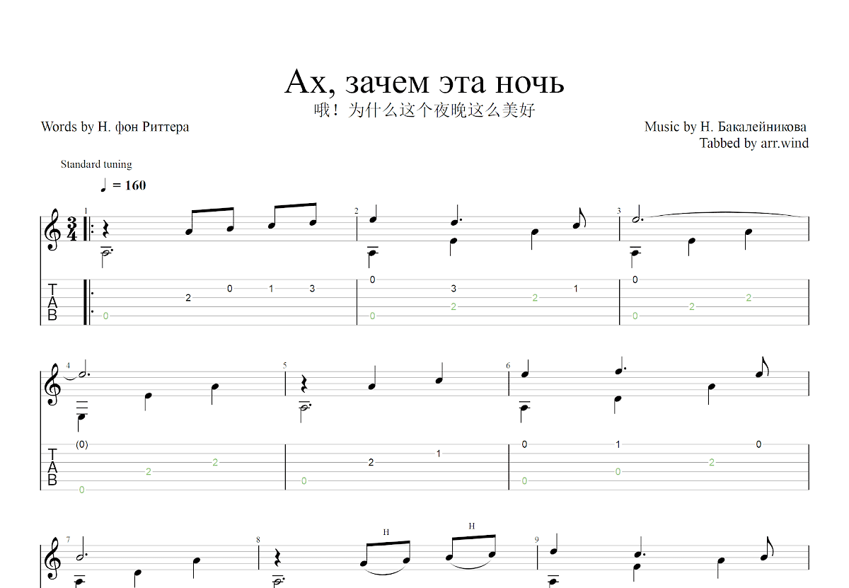 Ах, зачем эта ночь吉他谱预览图