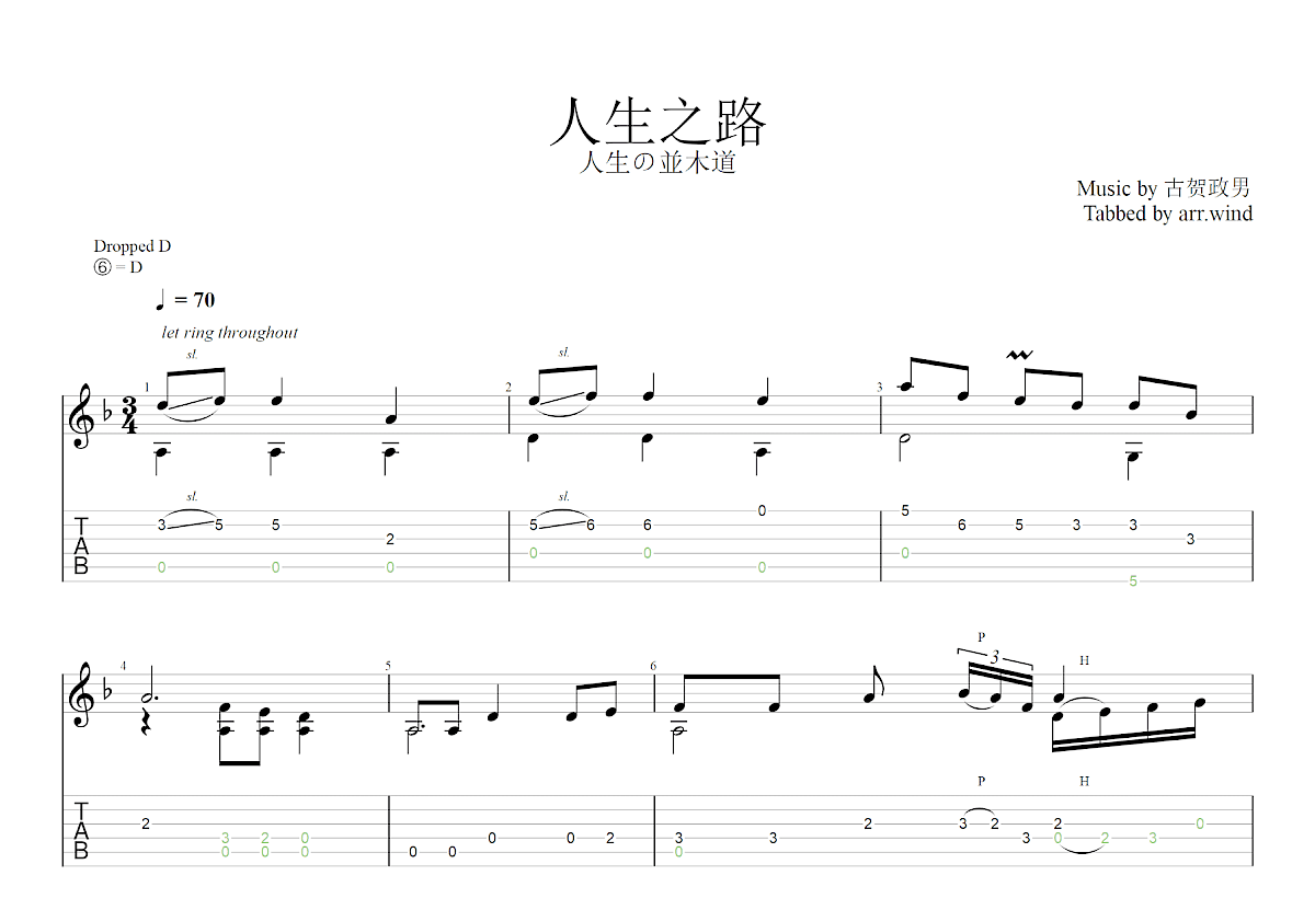 人生之路吉他谱预览图