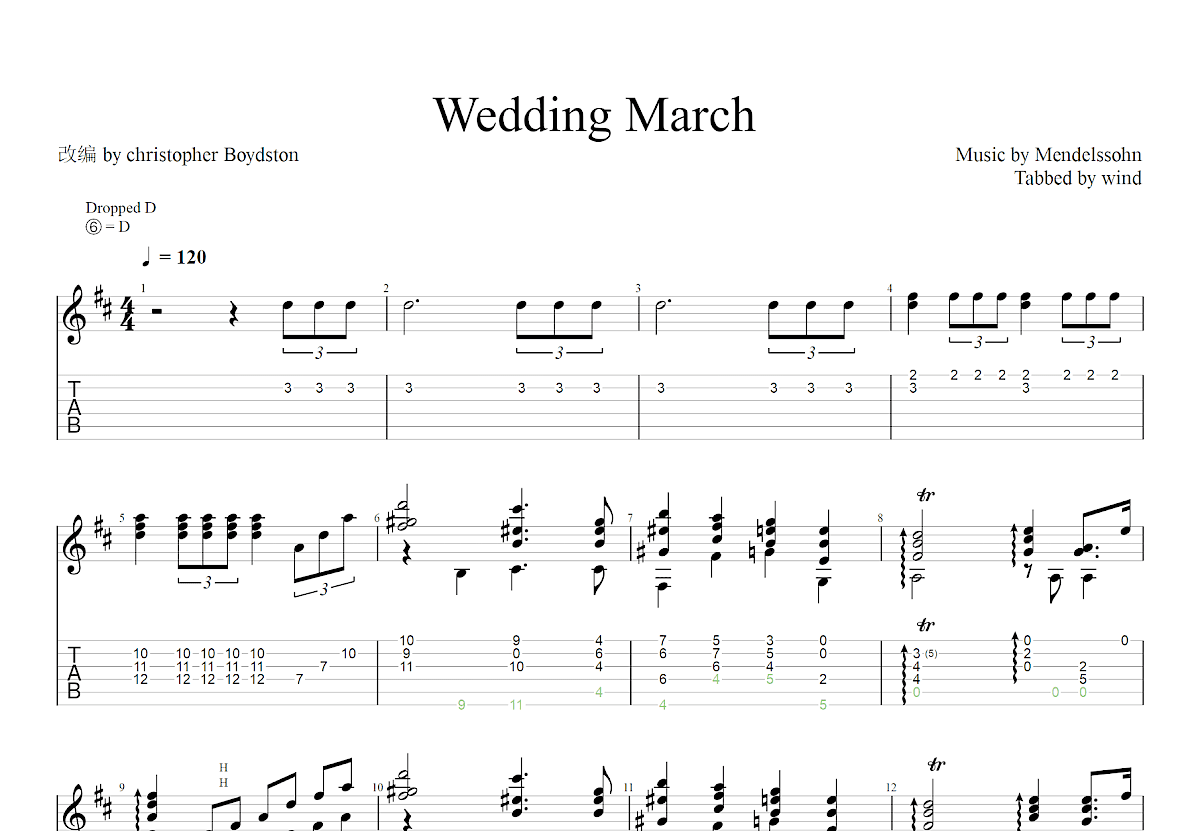 婚礼进行曲吉他谱预览图