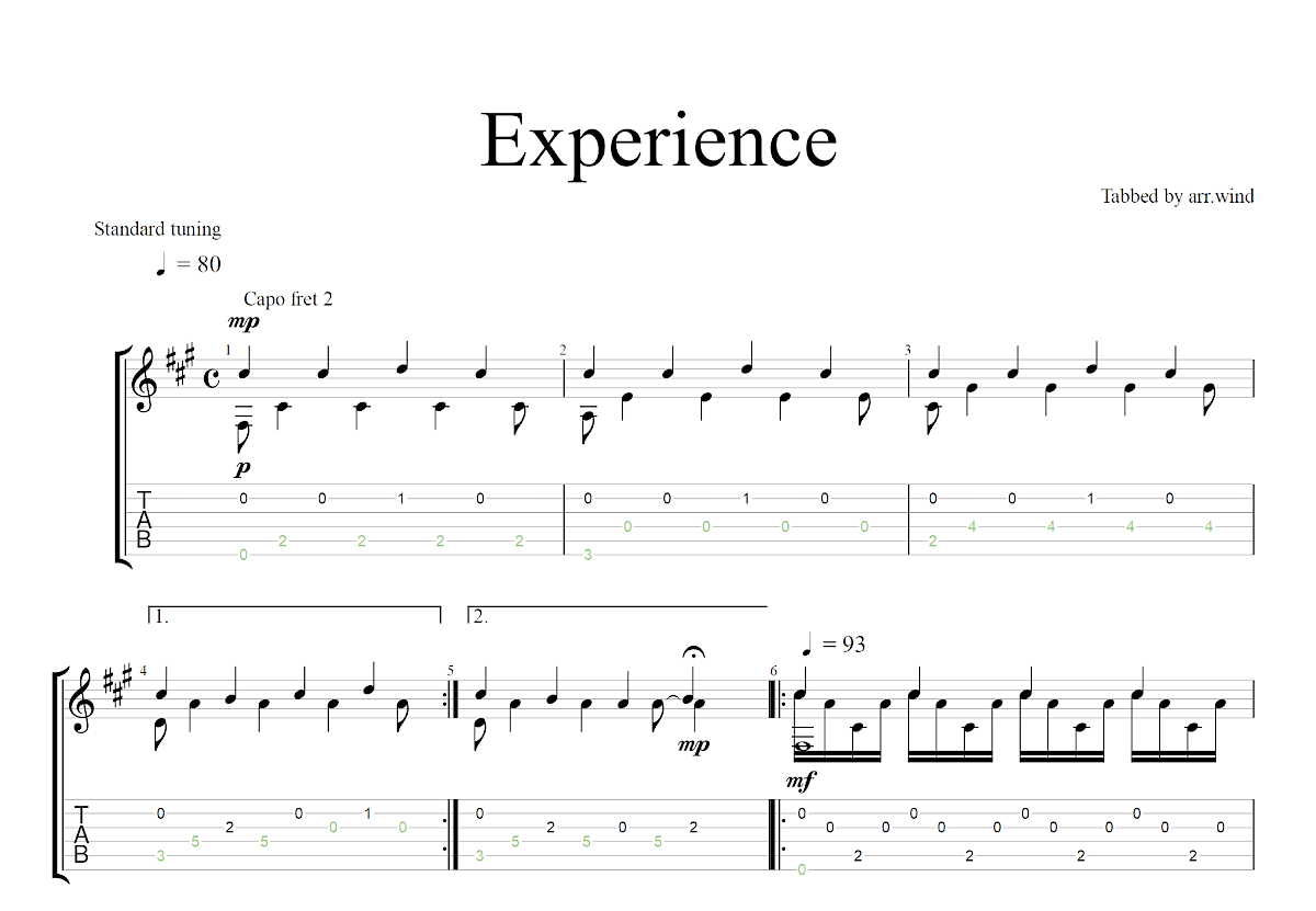 Experience吉他谱预览图