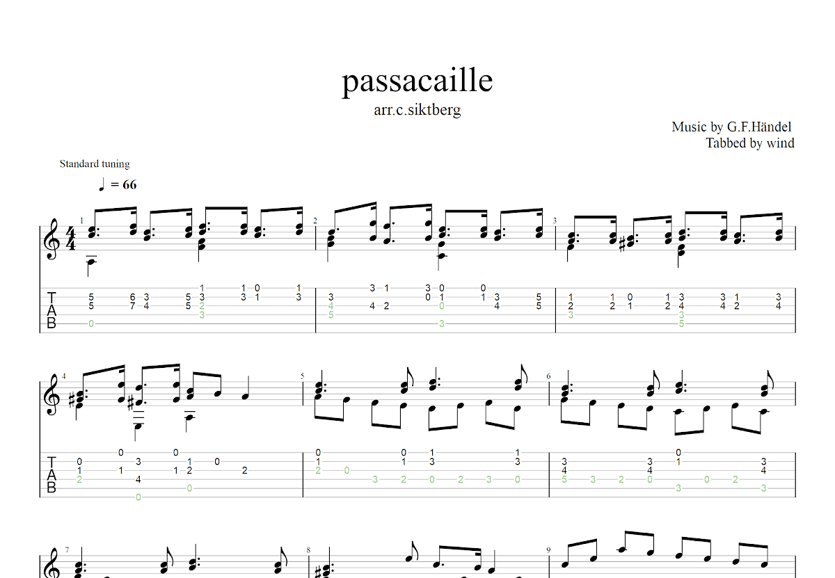 passacaille吉他谱预览图