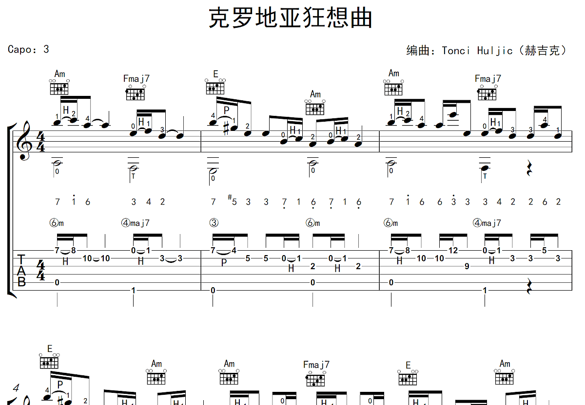 克罗地亚狂想曲吉他谱预览图