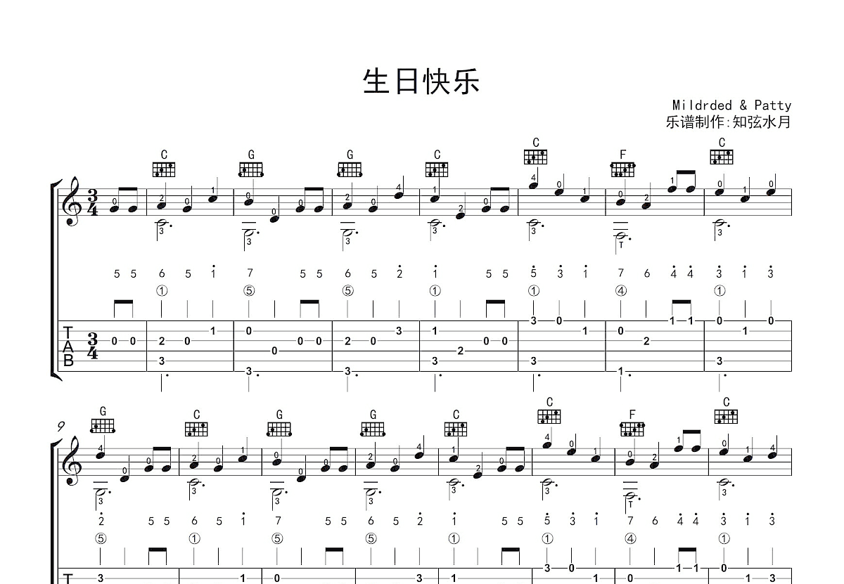 生日快乐吉他谱预览图