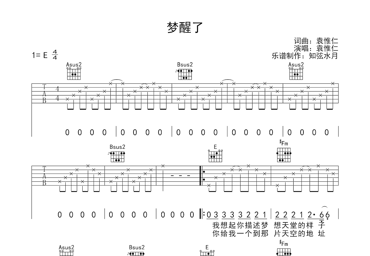 梦醒了吉他谱预览图