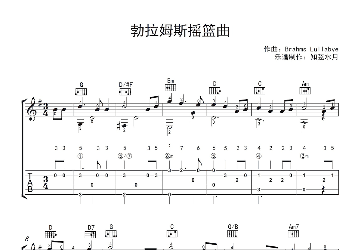 勃拉姆斯摇篮曲吉他谱预览图
