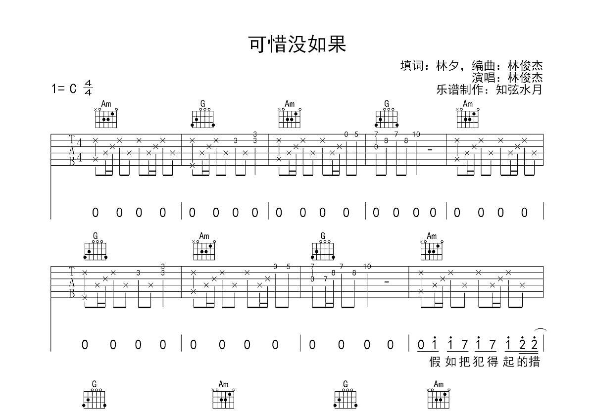 可惜没如果吉他谱预览图