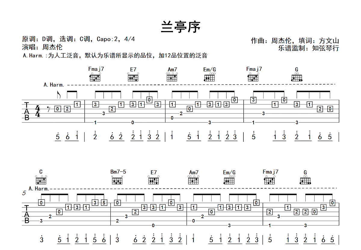 兰亭序吉他谱预览图