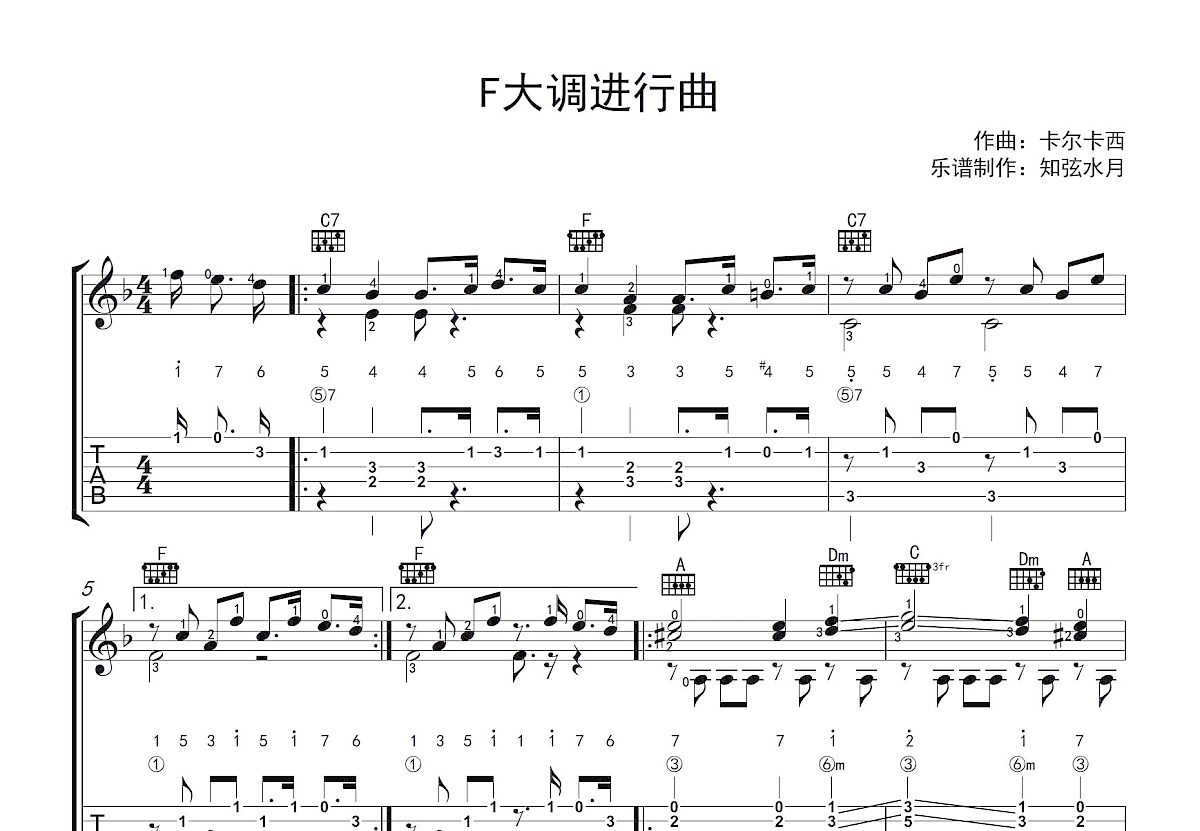F大调进行曲吉他谱_卡尔卡西_F调古典