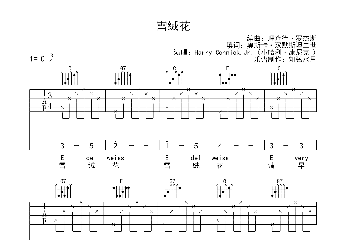 雪绒花吉他谱预览图