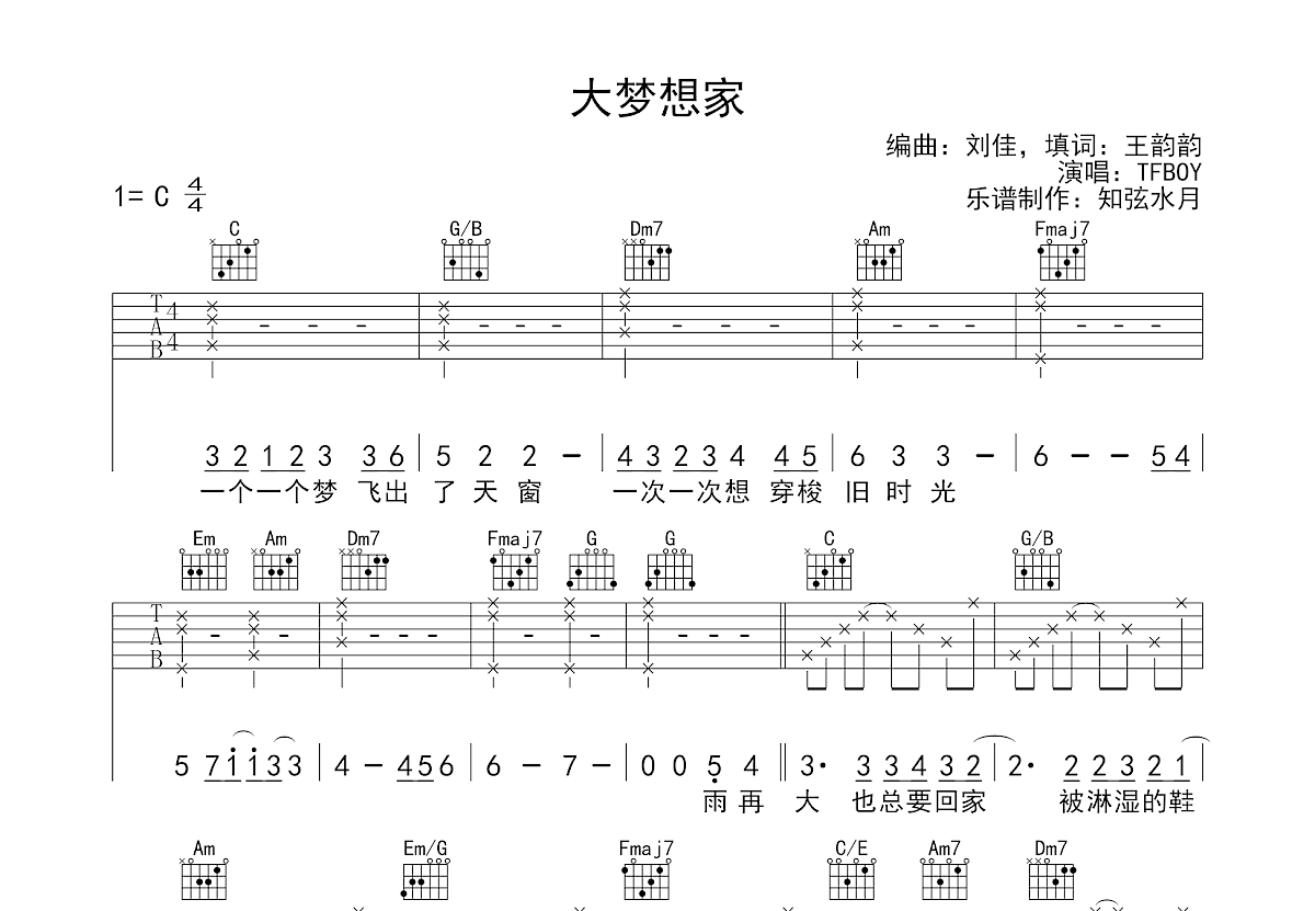 大梦想家吉他谱预览图