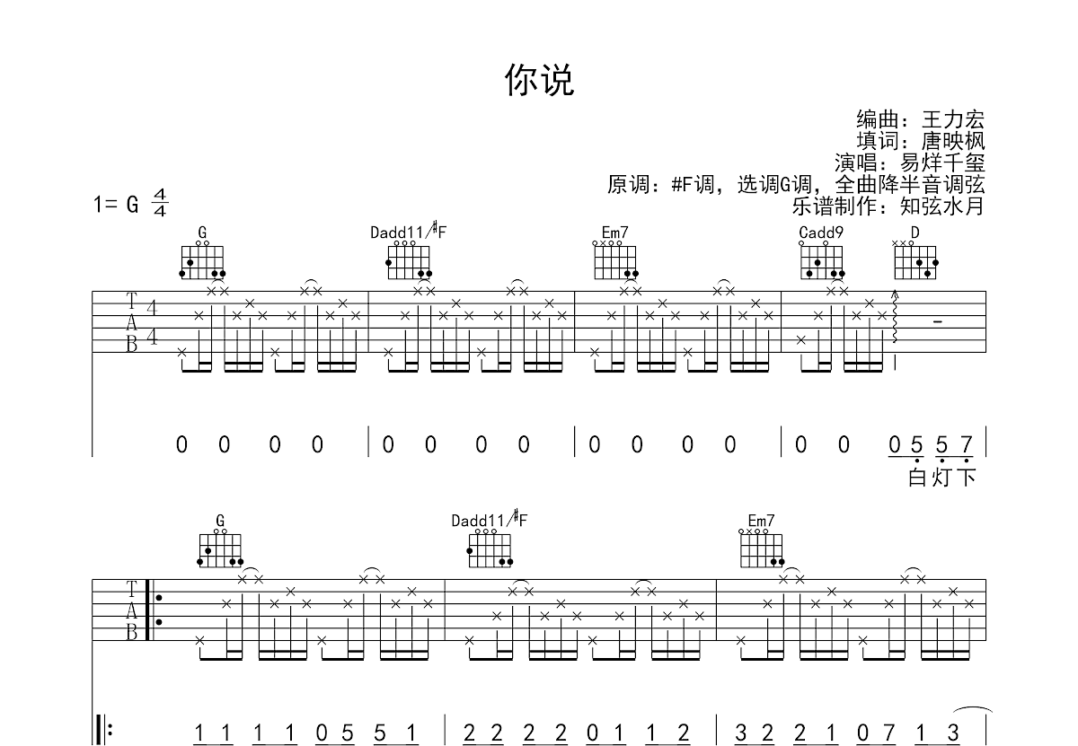 你说吉他谱预览图