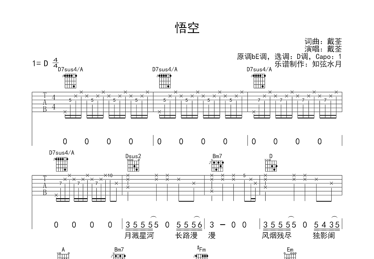 悟空吉他谱预览图