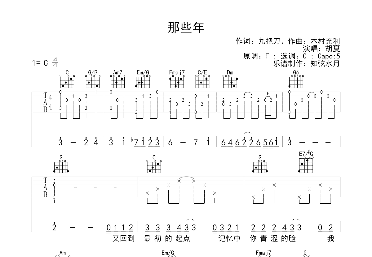 那些年吉他谱预览图