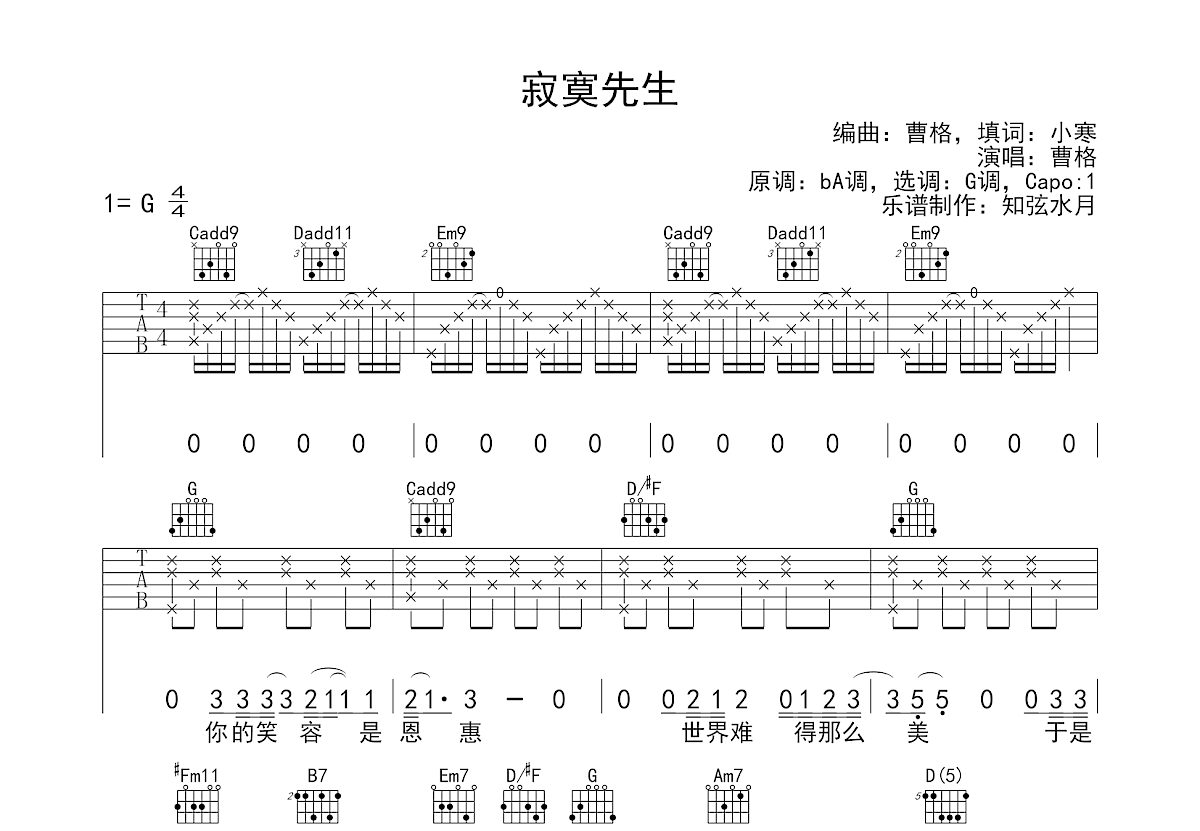 寂寞先生吉他谱预览图