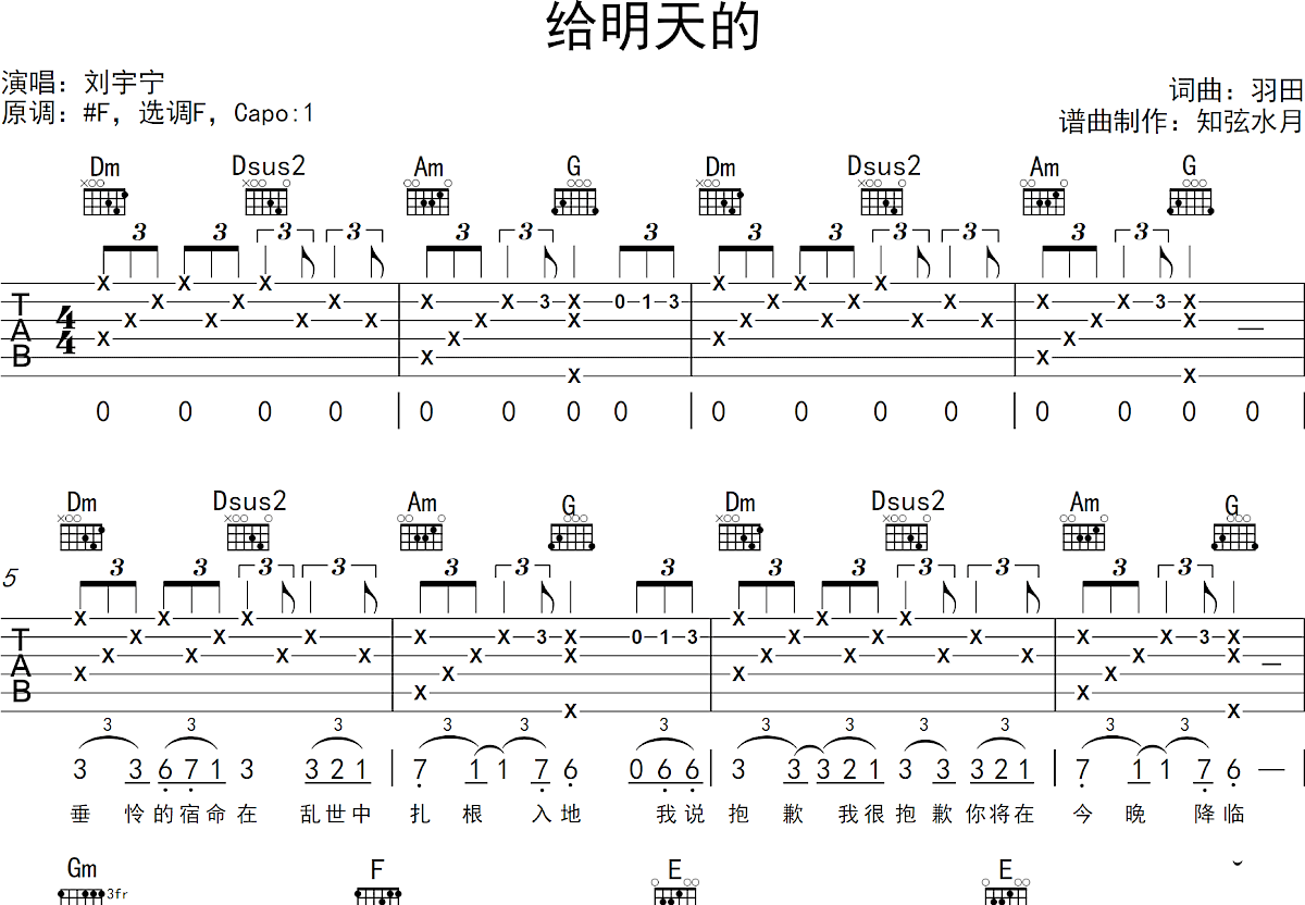 给明天的吉他谱预览图