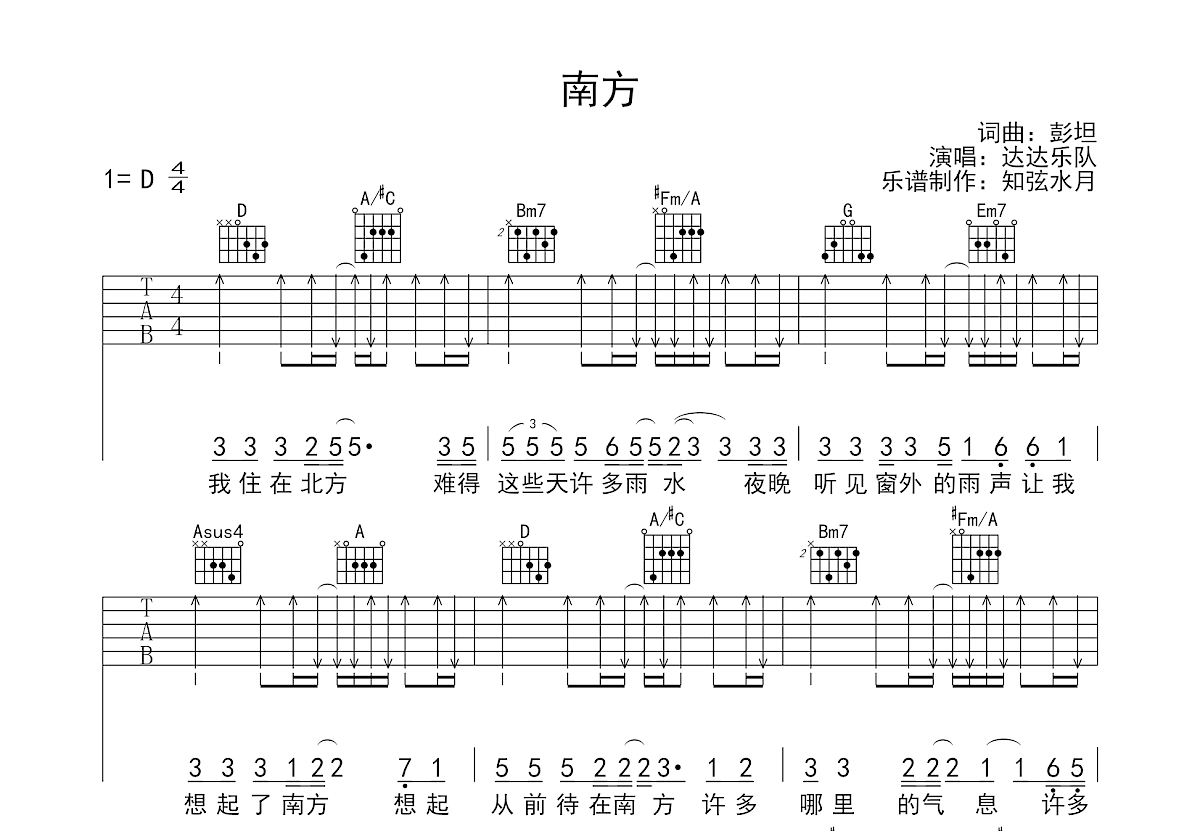 南方吉他谱预览图