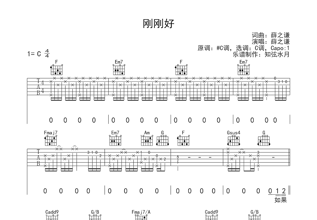 刚刚好吉他谱预览图