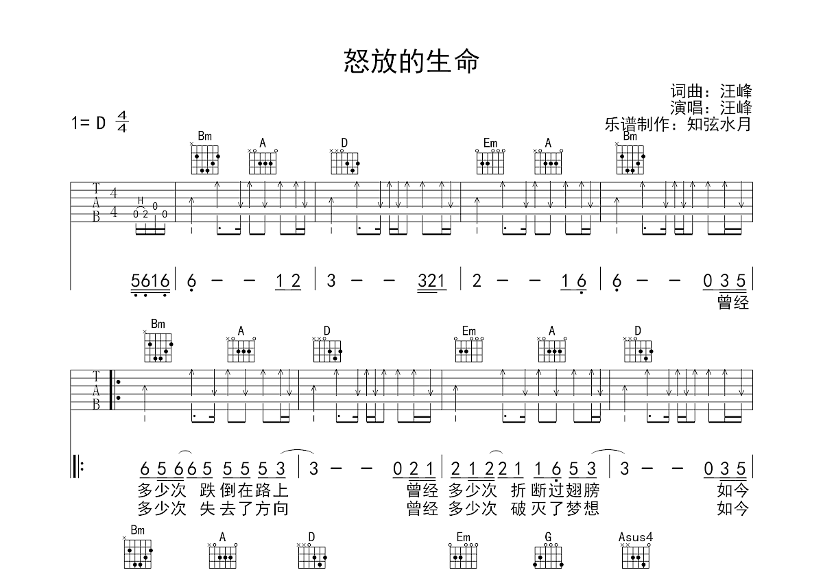 怒放的生命吉他谱预览图