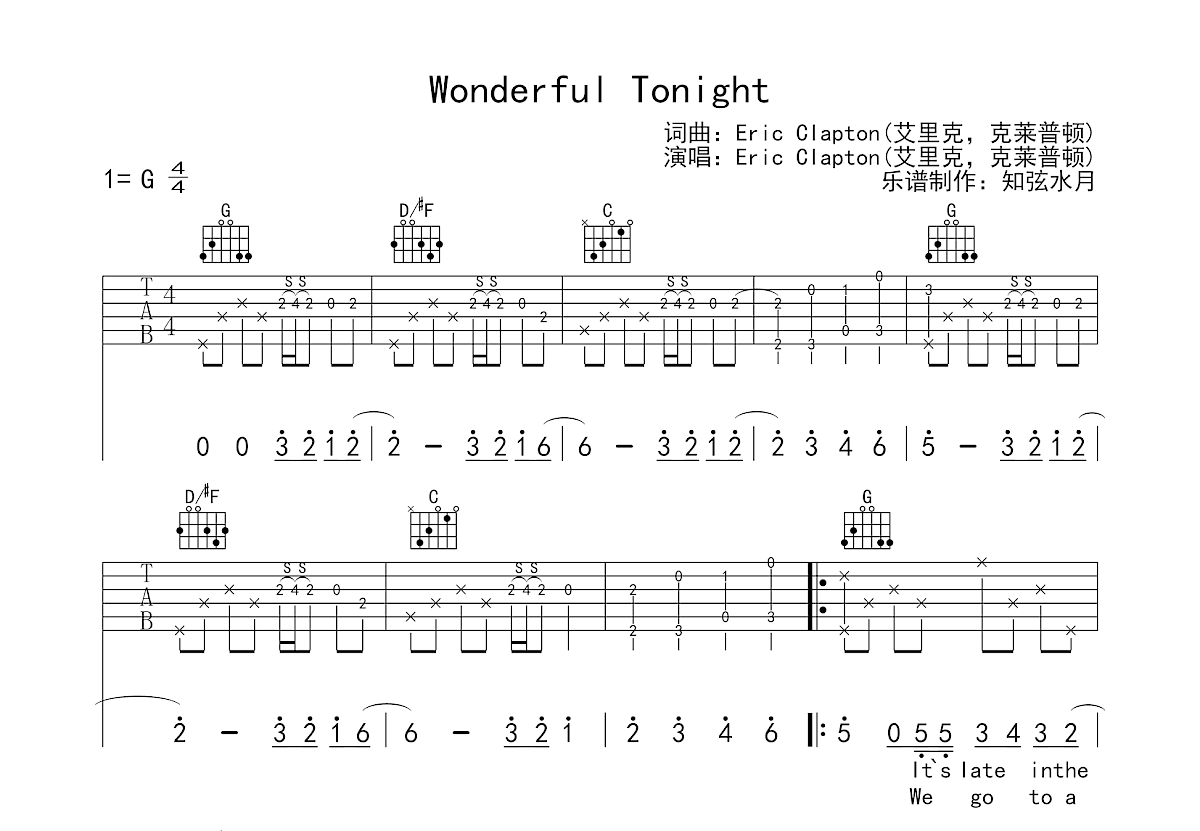 Wonderful Tonight吉他谱预览图