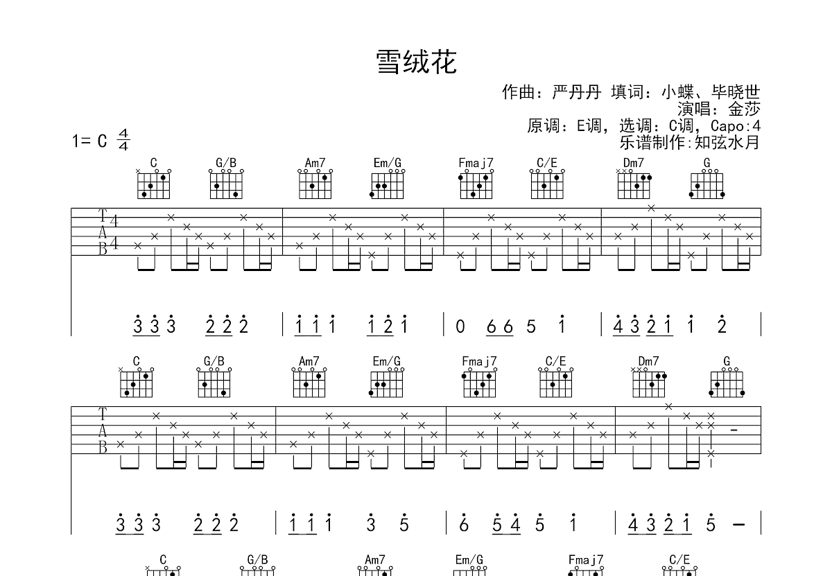 雪绒花吉他谱预览图