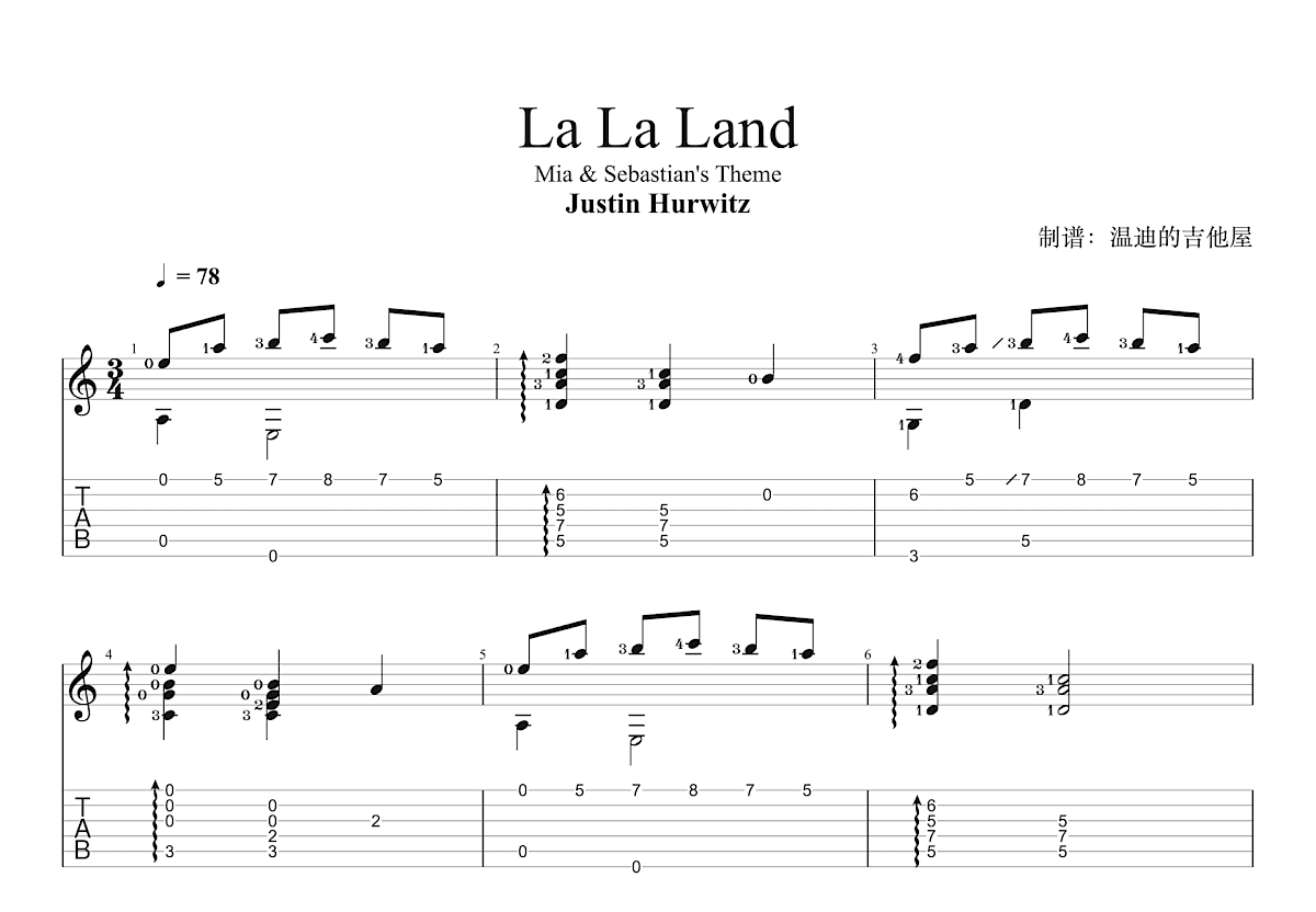 La La Land-Mia & Sebastian's Theme吉他谱预览图
