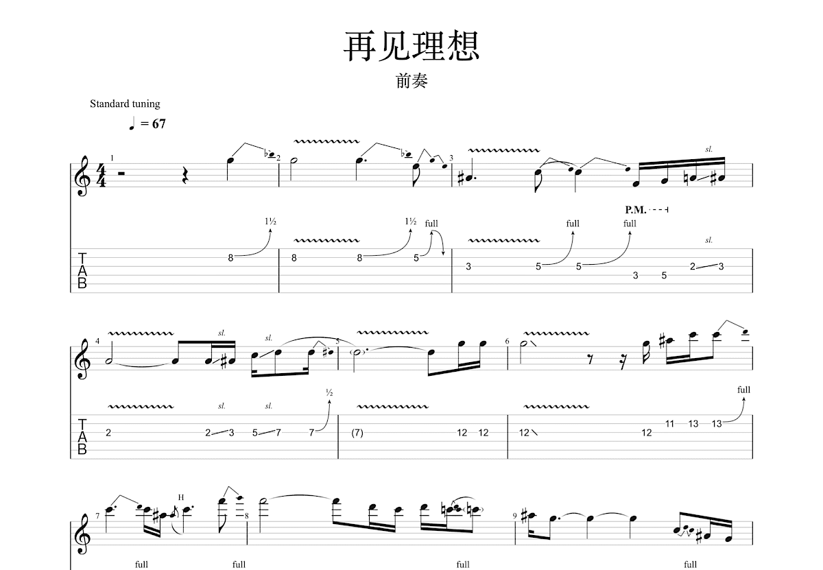 再见理想吉他谱预览图