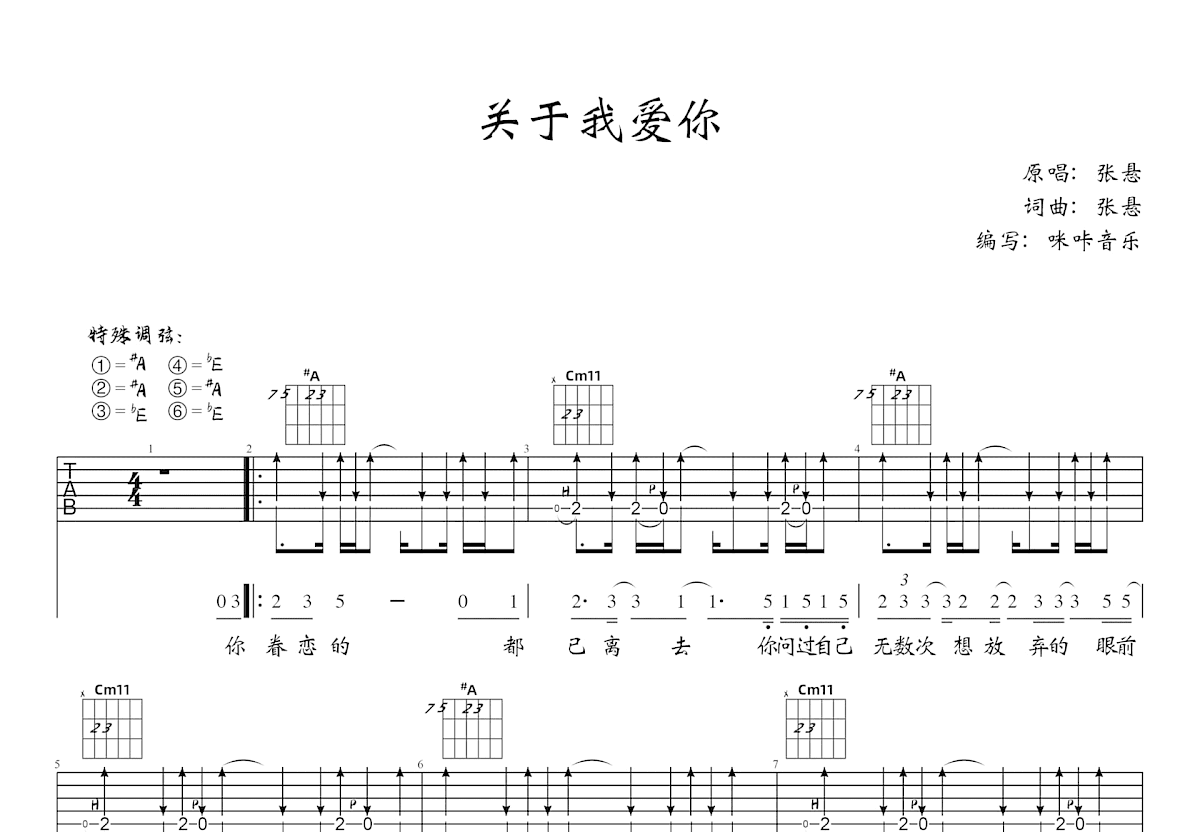 关于我爱你吉他谱预览图