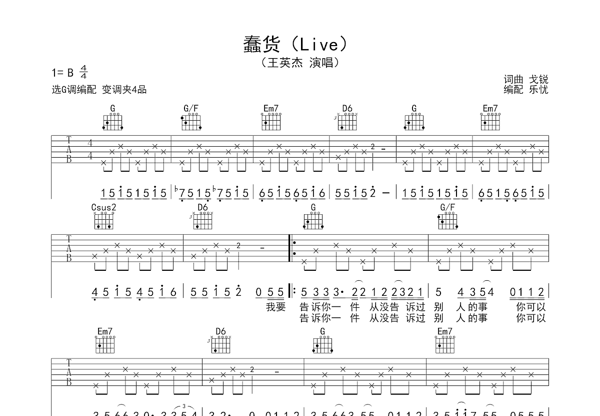 蠢货吉他谱预览图