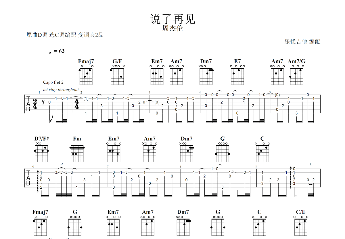 说了再见吉他谱预览图