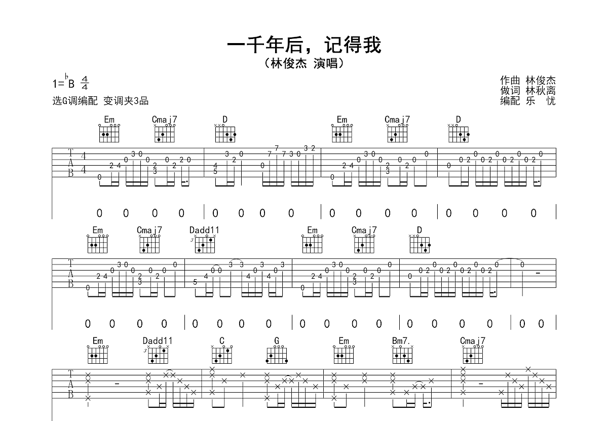 一千年后记得我吉他谱预览图